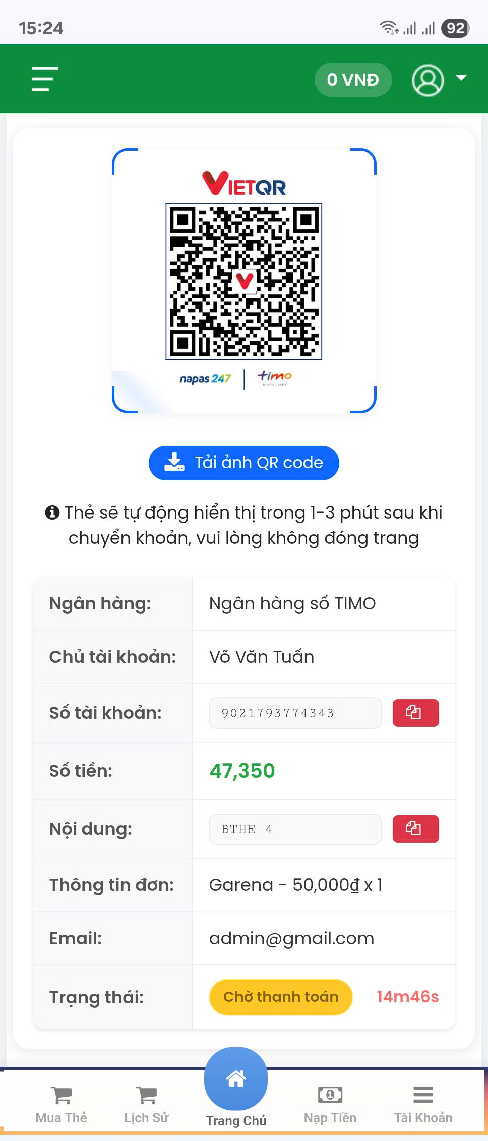 Bước 2: Quét QR chuyển khoản