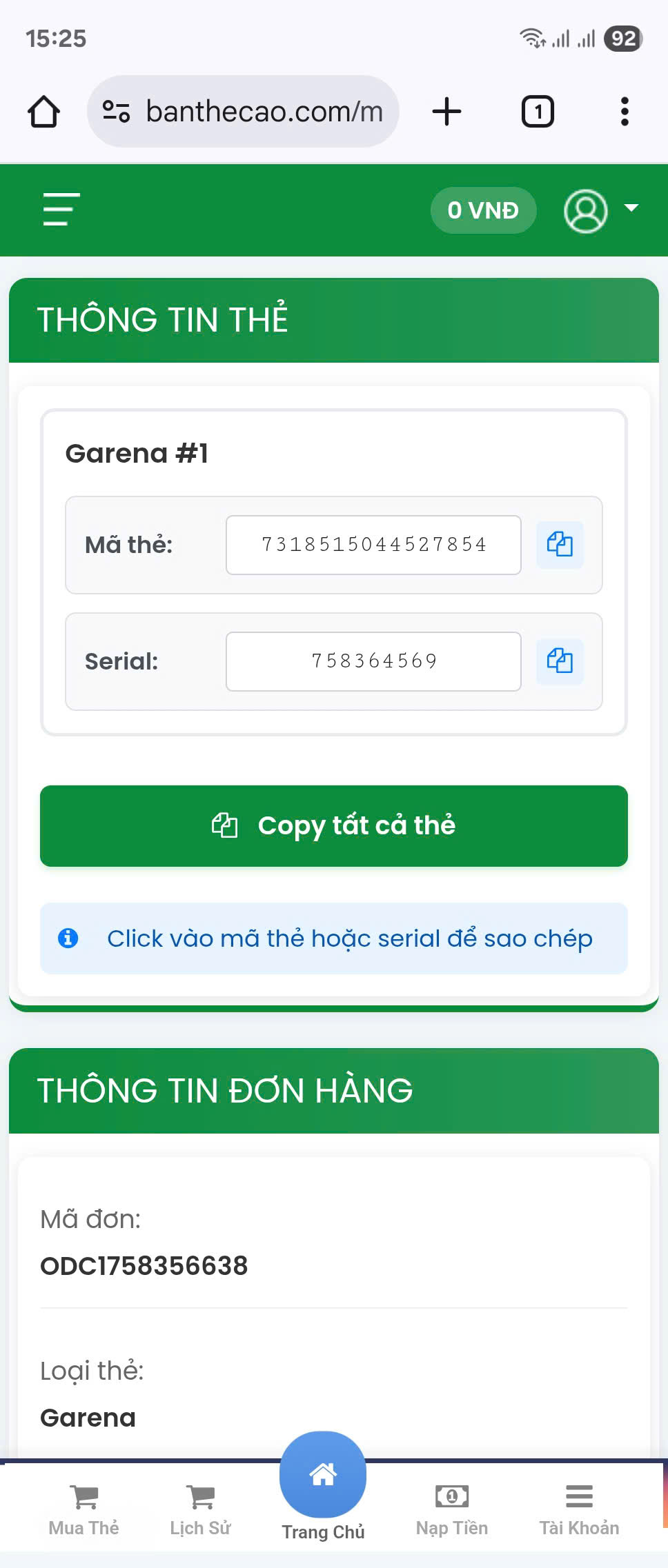 Bước 3: Chờ hiển thị thẻ