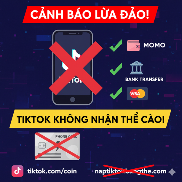 🚨 CẢNH BÁO KHẨN CẤP: ĐỪNG ĐỂ MẤT TIỀN VÌ "NẠP XU TIKTOK BẰNG THẺ CÀO"! (VÀ CÁCH NẠP CHUẨN 100%)